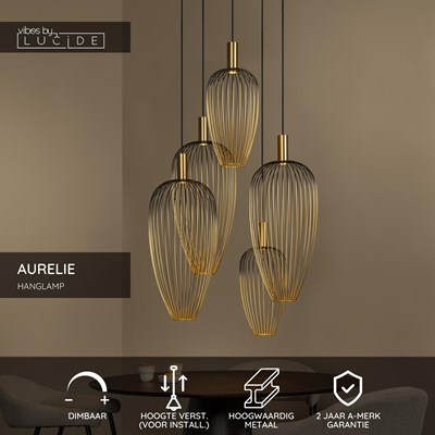 Lucide AURELIE - Hanglamp - 5xGU10 (MR11) - Geschikt voor vide en hoge plafonds - Goud | Vibes
